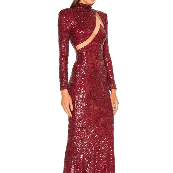 Michael Costello x Revolve Sequin Long-Sleeve Burgundy Gown— Worn Once; Size L; - Picture 3 of 7